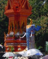 One of three close ups where you can see how men inside the elephant (Ganesh) head move it from side to side.